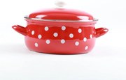 BELIS smaltovaný hrniec červený s bielymi bodkami, 1,4 L