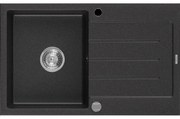 Mexen Bruno granitový jednokomorový drez s odkvapkávačom 795 x 495 mm, čierna/strieborná metalik- 6513791010-73