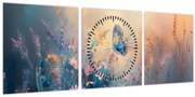 Obraz - Lúka s motýľom (s hodinami) (90x30 cm)