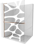 Mexen Kioto+ L, sprchová zástena Walk-In s poličkou a vešiakom 70 x 200 cm, 8mm číre sklo biely vzor, ružové zlato profil, 800-070-123-60-97