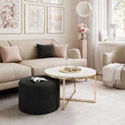 KONFERENČNÝ STOLÍK LEONARDO X BIELY MRAMOR + ZLATÝ + TABURET ČIERNY