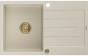 Mexen Bruno, granitový drez 795x495x200 mm, 1-komorový, béžová so zlatým sifónom, 6513791010-69-G