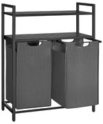 Kôš na bielizeň s 2 priehradkami a 2 policami, sivý