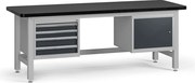 Pracovný stôl do dielne G4 so závesným boxom a skrinkou na náradie, MDF + PVC doska, 4 zásuvky, 1 skrinka, 2100 x 750 x 800 mm, grafit