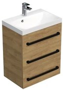 Kúpeľňová skrinka s čiernou úchytkou a umývadlom SAT Cube Way 60x76,5x40 cm dub Hickory mat CUBE2C603DH