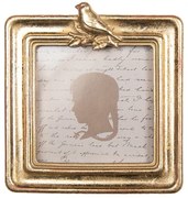 Zlatý malý štvorcový fotorámik s vtáčikom - 10*2*11cm / 8*8 cm