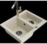 Mexen Carlos granitový 1,5-komorový drez s kuchynskou batériou Flora, Béžová - 6518-69-670401-57-B