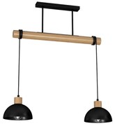 Závesné svietidlo Erik, 2x čierne kovové tienidlo, b/drevo