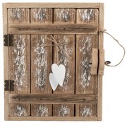 Hnedá drevená nástenná skrinka na kľúče so srdiečkami - 24*7*30 cm