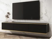 Závesná TV skrinka Orfeo, 175 cm, čierna štruktúra / zlatá%