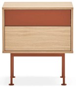 Tehlovočervený nočný stolík dubovom dekore Teulat Yoko