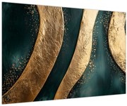 Obraz - Zelená abstrakcia so zlatom I. (90x60 cm)