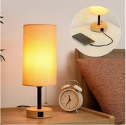 Brilagi - Stolná lampa s USB portom TABLON 1xE27/25W/230V dub/čierna/béžová
