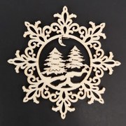 AMADEA Drevená ozdoba vločka so stromami 9 cm