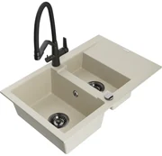 Mexen Gaspar, granitový drez 737x475x177 mm, 1,5-komorový a drezová batéria Duo, béžová, 6507-69-671701-70-B