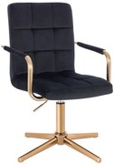LuxuryForm DESIGN Otočná stolička VERONA GOLD VELUR na zlatom kríži - čierna