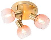 Art Deco stropné bodové svietidlo zlaté s ružovým sklom 3-svetlé - Vidro
