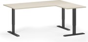 Výškovo nastaviteľný stôl, 180x140 cm, 3 motory, L/P, čierna podnož, breza