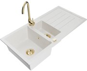 Mexen Andres 1,5-komorový granitový kuchynský drez s odkvapkávačom 100x50 cm a kuchynská batéria Telma, biela, 6515-20-670200-50