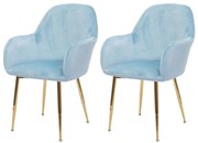 Stolička v retro štýle F18 (SET 2 ks) - zamat, zlatá podnož - Modrá
