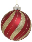 Červená sklenená vianočná ozdoba gule so zlatými pruhmi Chic - Ø 8 cm