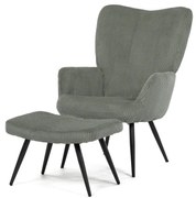 Relaxačné kreslo ušiak s taburetom ROYAL — kov, menčester, zelená