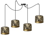 Závesné svietidlo Werona Spider, 4x čierne/zlaté textilné tienidlo, g