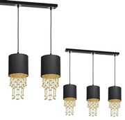 Závesné svietidlo Almeria, 3x kryštáliky/čierne textilné tienidlo, b/g