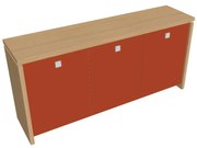 Nízka skriňa Verno 188 x 46 x 90 cm, sklenené dvere, dub svetlý / oranžová