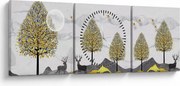 Obraz maľovaných jeleňov (s hodinami) (90x30 cm)