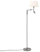 Stojaca lampa z ocele s bielym tienidlom a nastaviteľným svetlom na čítanie - Ladas