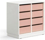 Úložná skrinka CASPER, 8 zásuviek, so soklom, biela/tmavoružová
