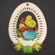 AMADEA Drevená dekorácia vajíčko kura s vajíčkami, veľkosť 9 cm, český výrobok