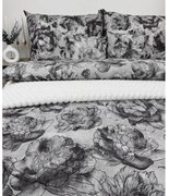 Obliečky Sivé pivónie 140x200 / 70x90 cm – 100% bavlna, elegantný sivý motív pivónií, zips