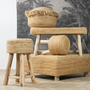 Jutový pletený puf na sedenie so strapcami - Ø 50*35cm