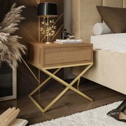 NOČNÝ STOLÍK EDWARD X DUB WOTAN + ZLATÝ OCEĽOVÝ PODSTAVEC