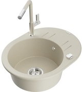 Mexen Kevin, 1-komorový granitový drez 586x458x190 mm a drezová batéria Flora, béžová, 6517-69-670401-09