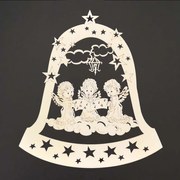 AMADEA Drevená ozdoba zvon s anjelmi 22 cm