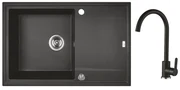 Laveo Megalo, 1-komorový granitový drez 780x500x185 mm + drezová batéria, čierna, LAV-SBEA711T