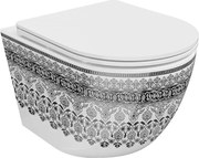 Mexen Lena WC misa Rimless s doskou so spomaleným zatváraním slim, duroplast, biela/čierny vzor - 30224095
