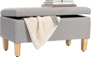 HOMCOM Storage Bench — Linen-Upholstered End-of-Bed Ottoman with Rubberwood Legs, Light Gray, 71 x 37 x 36 cm (28.0 x 14.6 x 14.2 in) | Aosom
