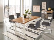 furniture-nabytek.cz - Masívna jedálenská súprava Bullwer so 4 stoličkami Picton, akácia a kov, šedá a hnedá, lakovaná
