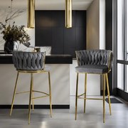 PROXIMA.store - Luxusná barová stolička FLORES FARBA: sivá, FARBA NÔH: zlatá
