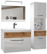 Kúpeľňový nábytok Belini Premium Full Version biely lesk / dub wotan + umývadlo + zrkadlo + LED osvetlenie Glamour 55 GLA PM 3/0/W/WDW/0/MB/PP
