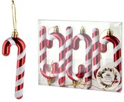 Sada 6 ks vánočních ozdob Santa Lila cukrová hůl červeno-bílá