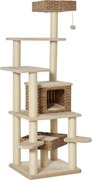 PawHut Ratanový strom pre mačky s mačacou jaskyňou – Viacúrovňový strom na šplhanie pre mačky E1 MDF Sisal Béžová+Hnedá 55 x 55 x 174 cm | Aosom