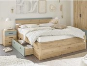 Posteľ s nočnými stolíkmi Savina 180x200 cm, dub artisan/šalviová, s osvetlením%