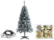 Livarno home Zasnežený umelý vianočný stromček, 150 cm + Farebná svetelná LED reťaz + Ozdoby, zlaté  (800011014)