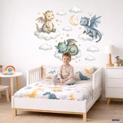 60x120cm Dráčiky na obláčikoch - textilná nálepka na stenu