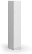 Šatníková skrinka s úložnými boxmi, 2 boxy, 1850 x 300 x 500 mm, cylindrický zámok, laminované dvere, biela